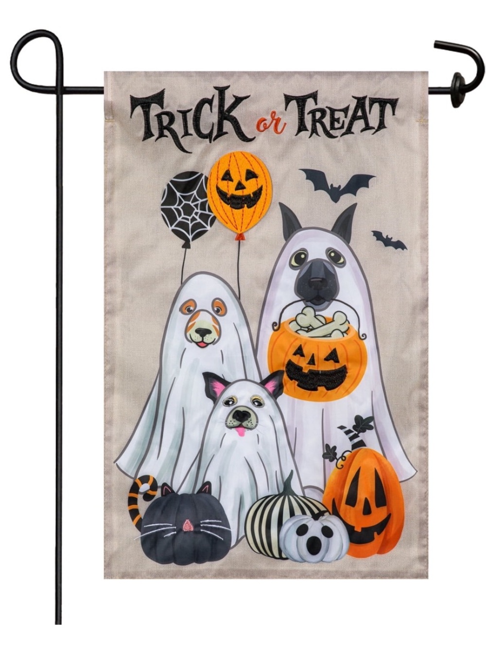Meadow Creek Halloween Ghost Pets Garden Flag - Trick or Treat Dog Cat Yard Deco